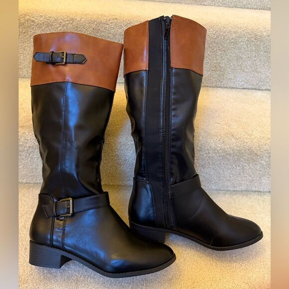 Rampage Women's Ram Ivey Black Cognac Tall Riding Boots Size 10 Medium - Picture 3 of 8